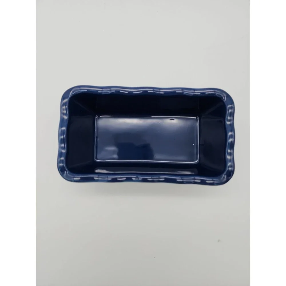 Nantucket Ceramic Mini Loaf Pan Santa Claus Winter Scene Navy Blue NEW 6
